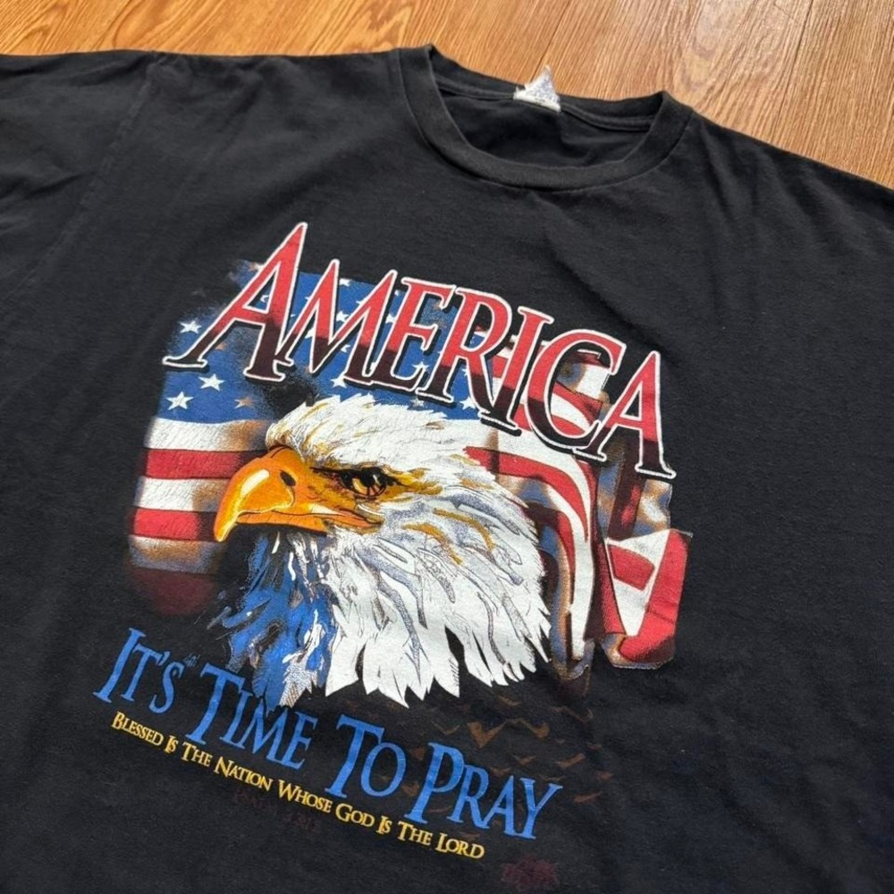 Jesus Men's Shirt Black America It's‎ Time To Pray Eagle Scripture Size Large - Picture 3 of 7